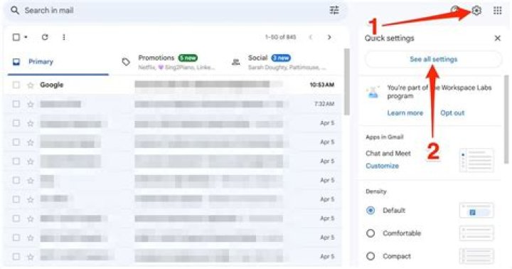 What is the cog icon on Gmail?