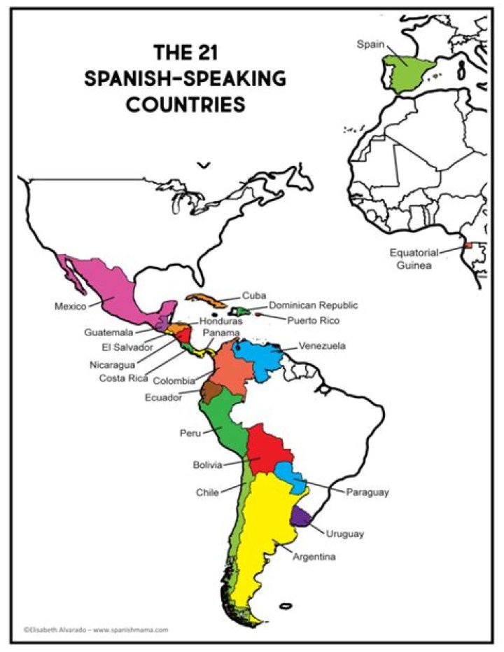 Where are the 21 Spanish speaking countries located?